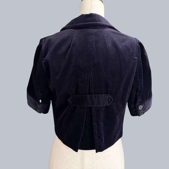 Theory Velvet Cropped Blazer Jacket Navy Blue Short Sleeve 8 VTG Steampunk Y2K - Picture 4 of 11